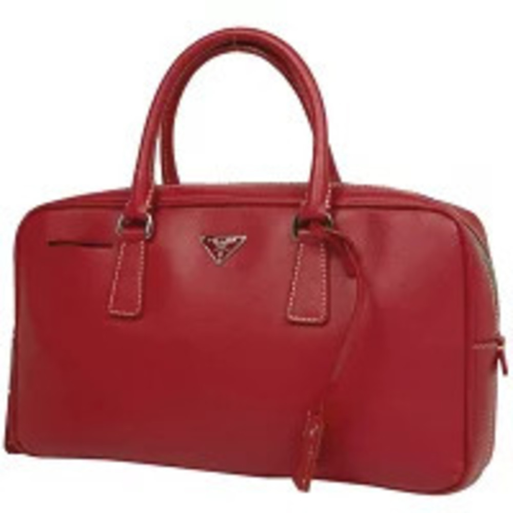 Prada Plate Handbag Tote Bag Saffiano Leather Red